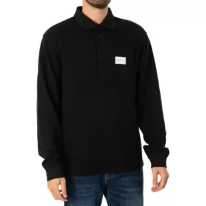 Calvin Klein Jeans Shrunken Badge Waffle Long Sleeved Polo Shirt Black
