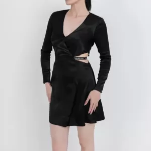 Calvin Klein Seersucker Cut Out Shirt Dress Black