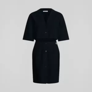 Calvin Klein Seersucker Cut Out Shirt Dress Black