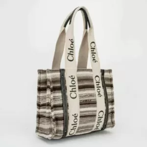 Chloe Medium Woody Tote Bag Cashmere Knit Black Multicolor