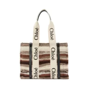 Chloe Medium Woody Tote Bag Cashmere Knit Black Multicolor