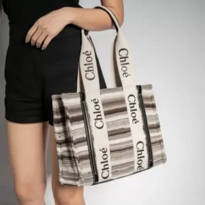 Chloe Medium Woody Tote Bag Cashmere Knit Black Multicolor