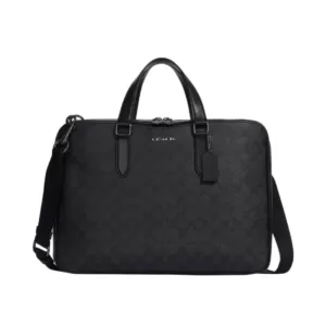 Coach Graham Shadow Slim Briefcase Signature Black Oxblood