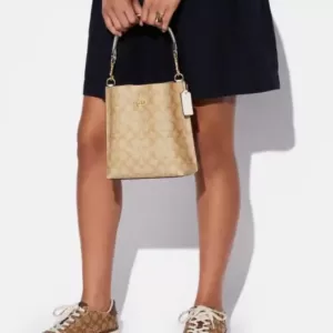 Coach Mollie Bucket Bag 22 In Signature Canvas Khaki Black