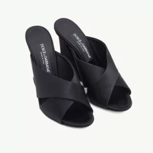 DOLCE & GABBANA Women Geometric Heel Mules 105mm in Black Satin