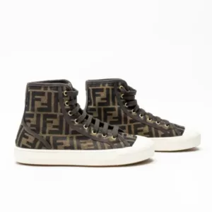Fendi Domino FF Jacquard Fabric HighTops Brown