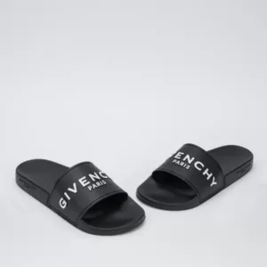 Givenchy White Logo with Black Outline Pool Slides Men Black