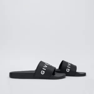 Givenchy White Logo with Black Outline Pool Slides Men Black