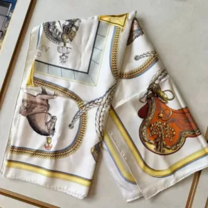 Hermes Scarf Silk 'Grand Apparat' Gold / Creme