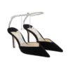 Jimmy Choo Saeda 85 Crystal Velvet Leather Ankle Strap Heels