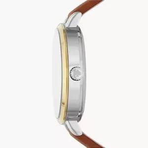 kate spade new york metro three-hand brown leather watch