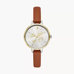 kate spade new york metro three-hand brown leather watch