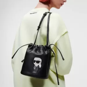 Karl Lagerfeld K/Ikonik 2.0 Leather Small Bucket Bag Black