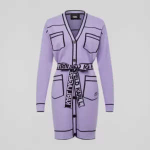 Karl Lagerfeld Logo Belted Cardigan Lavender