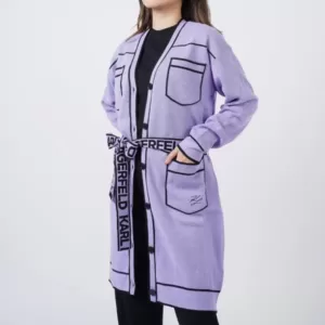 Karl Lagerfeld Logo Belted Cardigan Lavender