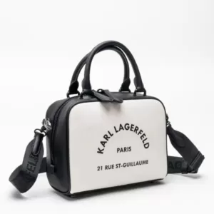 Karl Lagerfeld Rue St-Guillaume Leather Small Bowling Bag White
