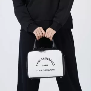 Karl Lagerfeld Rue St-Guillaume Leather Small Bowling Bag White