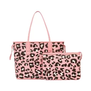 MCM Aren Medium Shopper in Leopard Visetos Blossom Pink