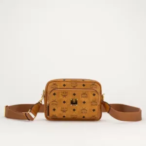 MCM Aren Small Crossbody in Visetos Cognac