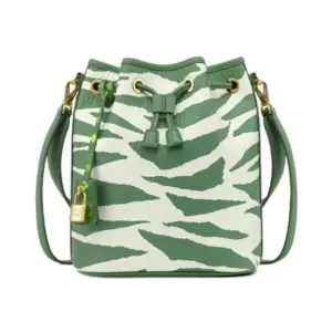 mcm Dessau Drawstring Bucket Bag Medium Meta Safari Leather White Green