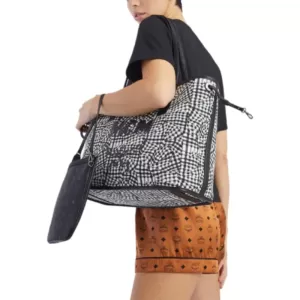 MCM Medium Reversible Liz Visetos Shopper Bag Black Removable Clutch Black