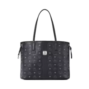 MCM Medium Reversible Liz Visetos Shopper Bag Black Removable Clutch Black