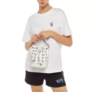 MCM Mini Dessau Drawstring Bag in Visetos White