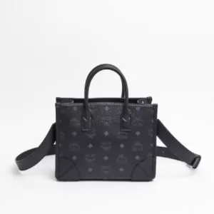 MCM Munchen Small Tote in Visetos Black
