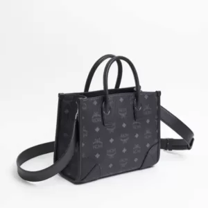 MCM Munchen Small Tote in Visetos Black