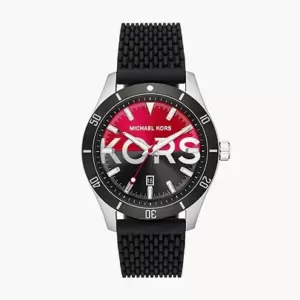 Michael Kors Layton Three-Hand Date Black Silicone Watch