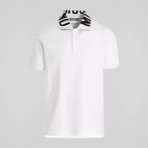 Moschino Logo Collar Polo Shirt White