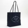 Prada Denim Medium Tote Bag Logo Print Blue Black