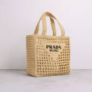 Prada Triangle Raffia Tote Natural