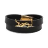 Saint Laurent Logo-Plaque Leather Bracelet Black Ghw