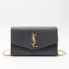 Saint Laurent Uptown Wallet on Chain Grained Storm Ghw