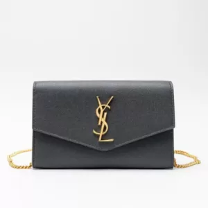 Saint Laurent Uptown Wallet on Chain Grained Storm Ghw