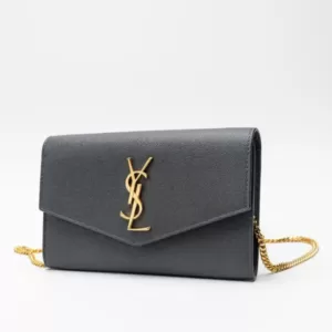 Saint Laurent Uptown Wallet on Chain Grained Storm Ghw