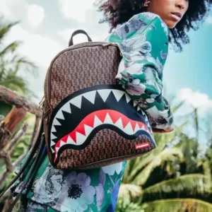 Sprayground Shark Money Check Backpack Brown
