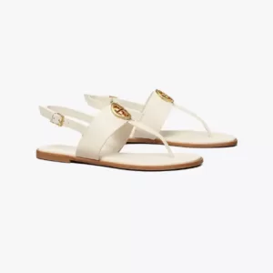 Tory Burch Benton 2 Flat Thong Sandal Calf Leather Opthic White