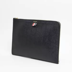 Thom Browne Pebbled Leather Document Gusset Folio Black