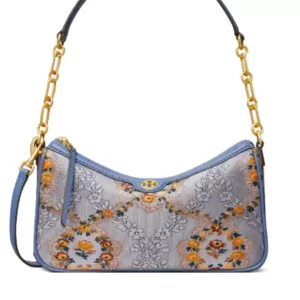 Tory Burch 86604 T Monogram Brocade Studio Bag Sea Frost