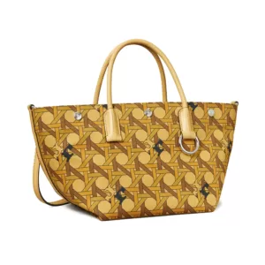 Tory Burch Basketweave Tote Bag Small Canvas Tan Basketweave