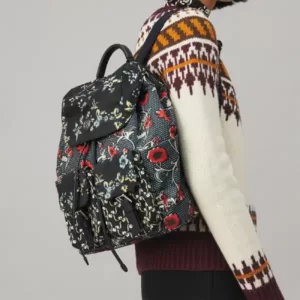 Tory Burch Virginia Mixed Print Flap Backpack Red Retro Block Lyonnaise Floral