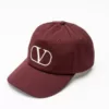 Valentino Garavani VLogo Embroidered Baseball Caps Maroon Ivory