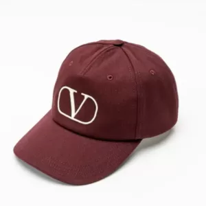 Valentino Garavani VLogo Embroidered Baseball Caps Maroon Ivory