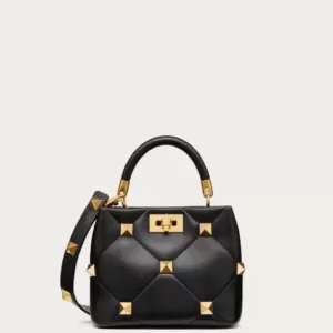 Valentino Garavani Valentino Small Roman Stud Top Handle Bag Nappa Black Ghw