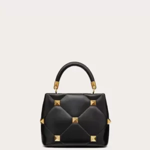 Valentino Garavani Valentino Small Roman Stud Top Handle Bag Nappa Black Ghw