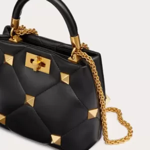 Valentino Garavani Valentino Small Roman Stud Top Handle Bag Nappa Black Ghw