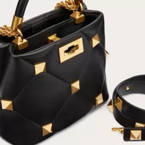 Valentino Garavani Valentino Small Roman Stud Top Handle Bag Nappa Black Ghw