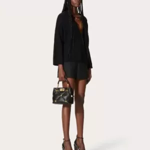 Valentino Garavani Valentino Small Roman Stud Top Handle Bag Nappa Black Ghw